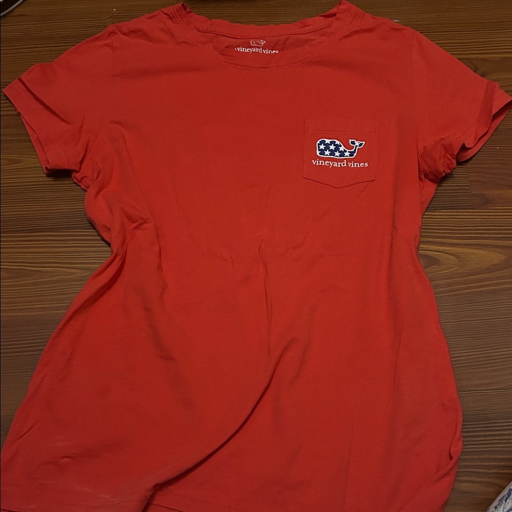 Vineyard Vines Red Tee with Patriotic Whale
